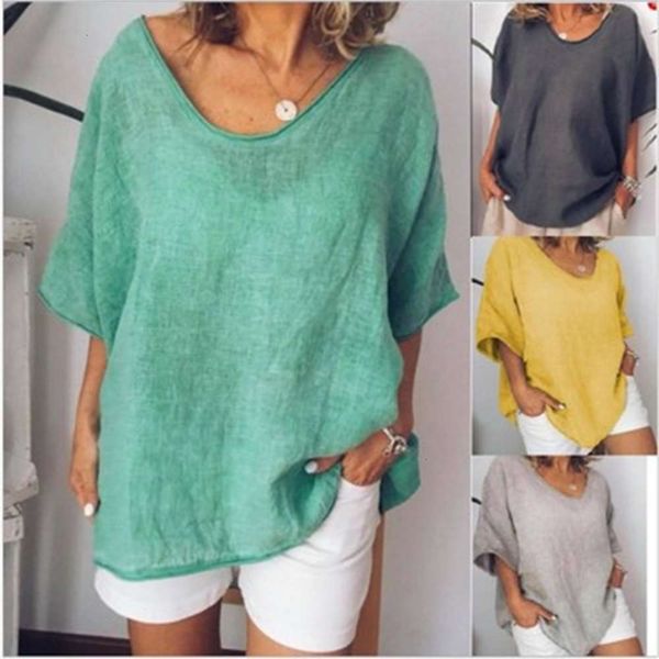 

women's t-shirt summer solid loose short sleeve casual cotton linen zzvq, White
