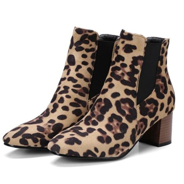 

boots fanyuan ankle women platform shoes woman high heels winter female leopard botas, Black