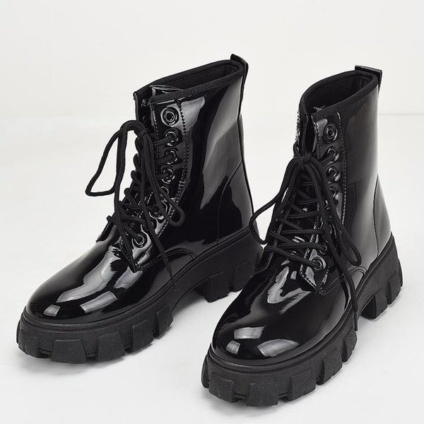 

boots lolita women's rubber shoes rain lace up boots-women round toe rock autumn med 2021 ladies black basic lace-up pu rome hoo