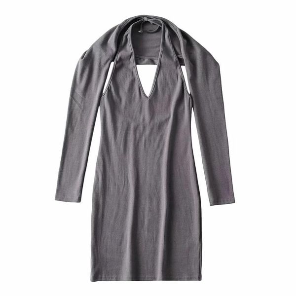 

casual dresses europe and america 2021 autumn slim neck solid color hip dress female+long sleeve shawl t-shirt two-piece dlqz1936, Black;gray
