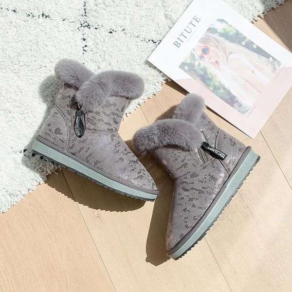 

boots winter women with fur 2021 warm platform shoes casual flat ladies snow bota feminin n10-49, Black