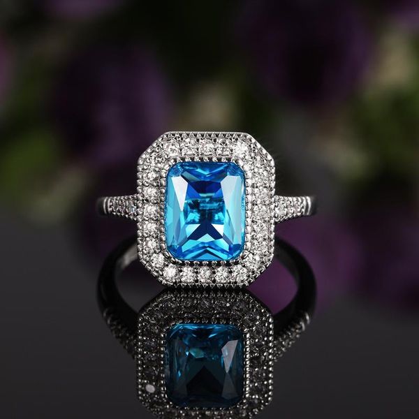 

wedding rings luxury cz ring design women deep blue zircon with round/triangle elegant lady jewelry gift, Slivery;golden
