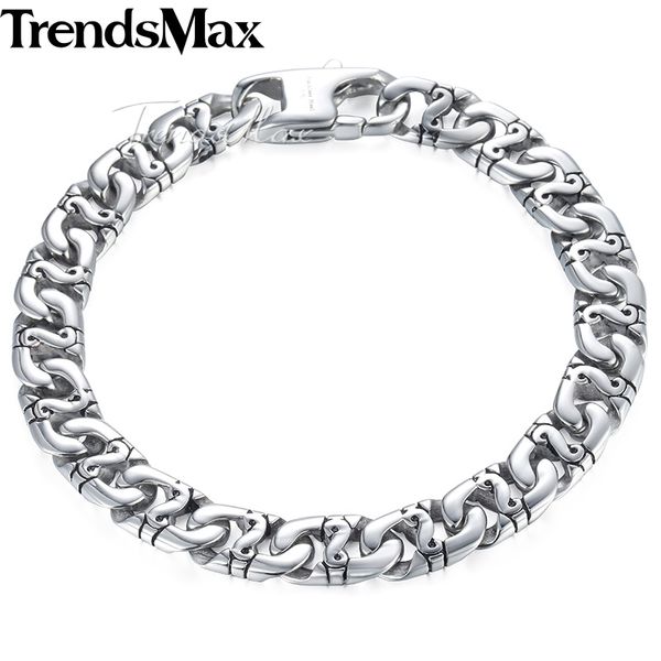 Trendsmax Biker Uomo per donna Bracciale in acciaio inossidabile 316L con catena a maglie color argento Marina HB19