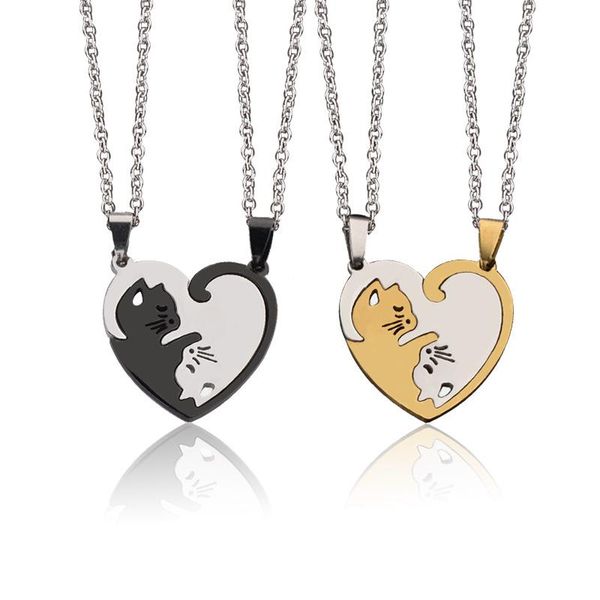 

pendant necklaces 2021 explosive love couple kitten stitching titanium steel necklace male and female student gift cat tide jewelry, Silver