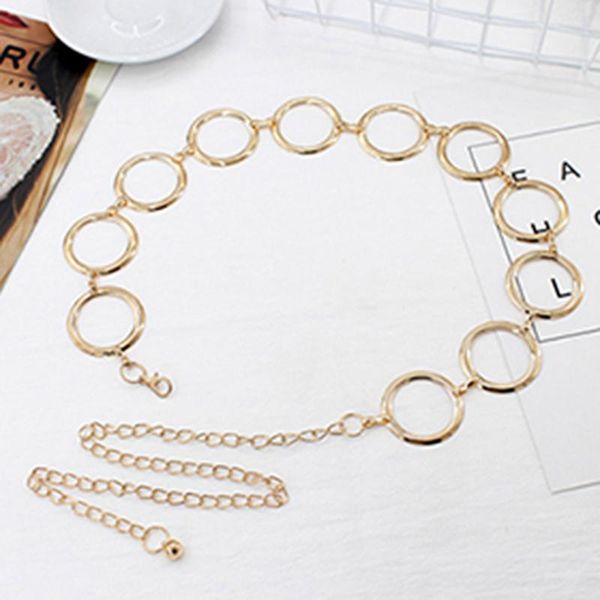 

belts 2021 arrival silver ring chain fashion elegant gold metal female round alloy women circle waist dress, Black;brown