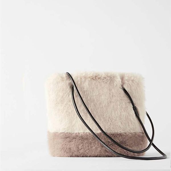 

evening bags fashion patchwork color soft plush women shoulder fluffy totes for big capacity furry handbags shopper
