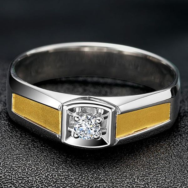 

cluster rings 18k au750 yellow white gold ring men wedding anniversary engagement party round moissanite diamond casual sporty trendy, Golden;silver