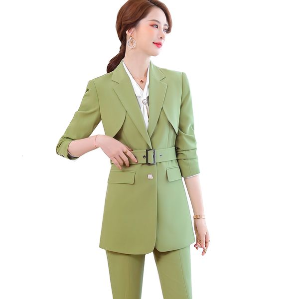 

women's suits & blazers women ladies formal pant suit with sashes s-5xl green black single breasted business 2 piece set for wo, White;black