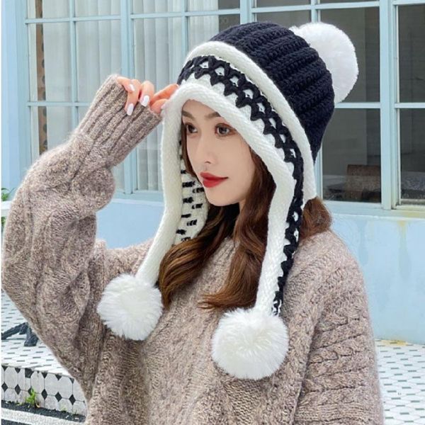 

beanie/skull caps winter hat women's thick knitted wool warm windproof casual pommel hedge, Blue;gray