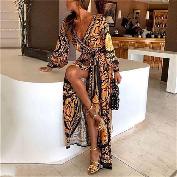

casual dresses woman party night plus size womens boho long maxi dress loose beach holiday summer sundress sleeve v-neck, Black;gray