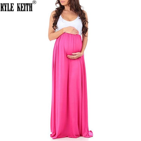

kyle keith sleeveless ruched color block maxi maternity dress for baby shower or casual wear dresses, White