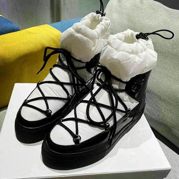 

warm boots winter for women fashion mixed color fur lace up moon runway platform low heels waterproof short 41, Black
