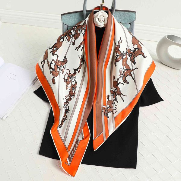 

winter twill satin 90 square scarf scarves women's decorative neck fashion oil painting printing soft elegant lady shawl women, Blue;gray