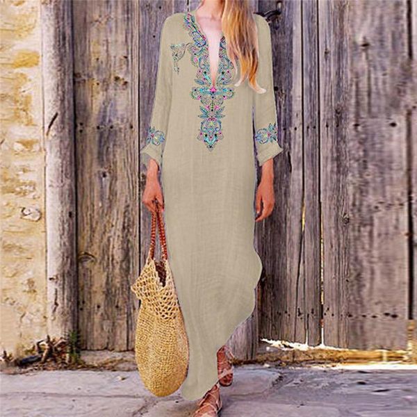 

maternity dress v-neck split long sleeve loose print dresses, White