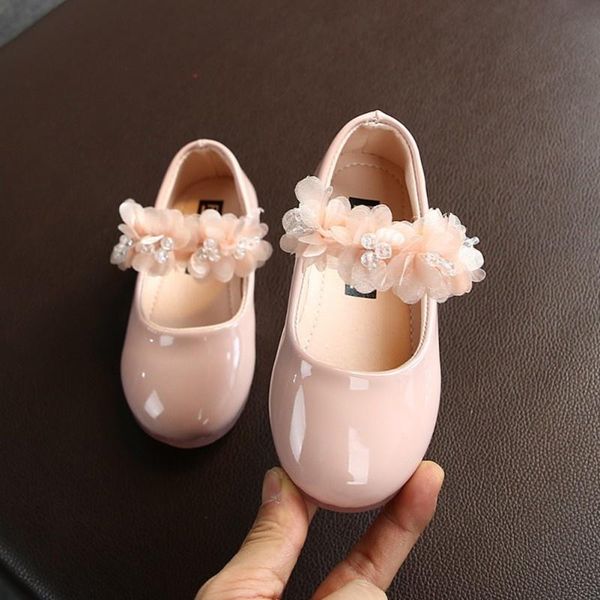 

flat shoes baby girls walking children pu leather big flower summer princess party wedding dance, Black;grey