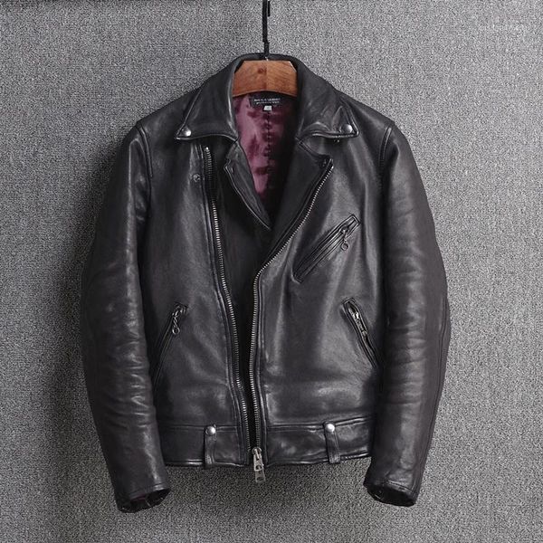 

men's leather & faux japanese style slim fit genuine motorcycle jacket men pakistan sheepskin biker 2021 coat for male, Black