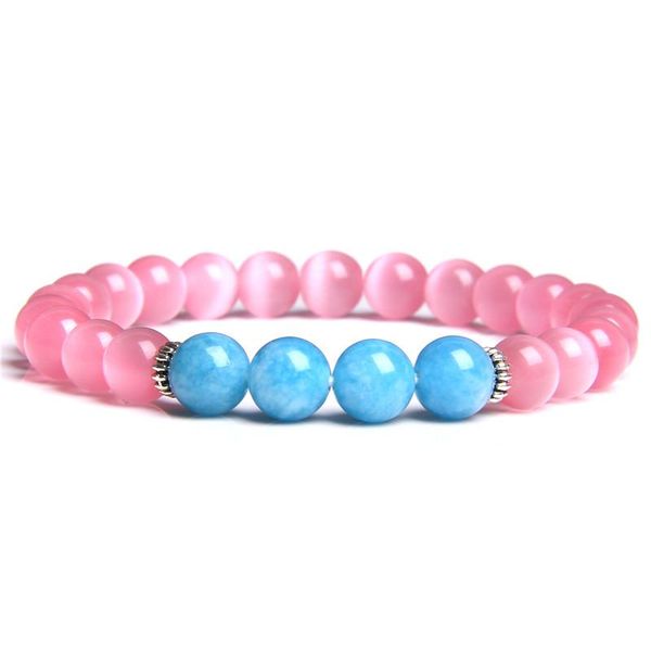 

beaded, strands 8mm women jewelry natural aquamarines stone beads bracelet romantic fashion pink cat eye beaded charm for female girls, Black