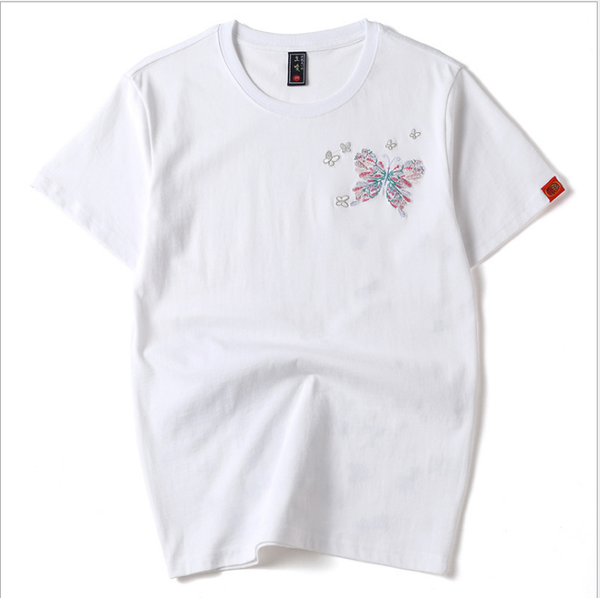 

men's t-shirts 2021 chinese style embroidery t-shirt pure cotton half-sleeved trend couple loose short-sleeved men 15, White;black