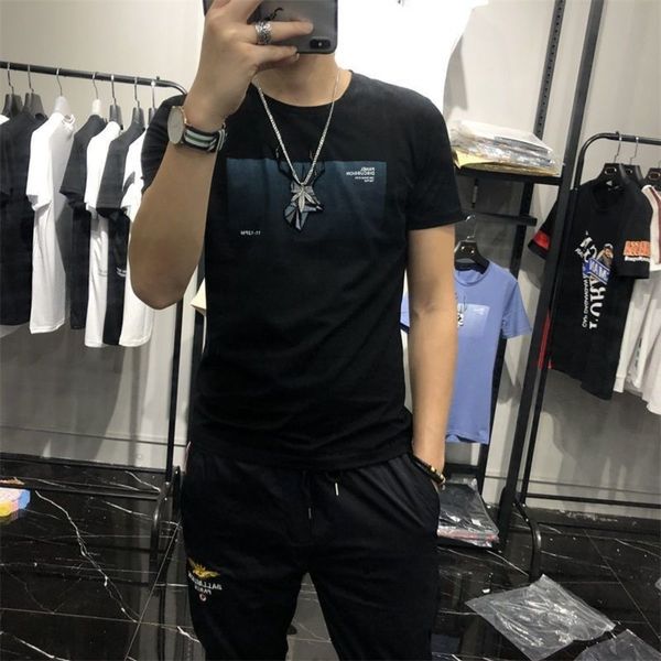 

fashion polo shirt summer brand short printed embroidery round ne trend slim handsome men's t-shirt half sve, White;black