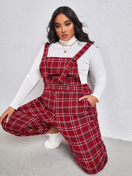 

plus tartan slant pocket overalls 88uj#, Black