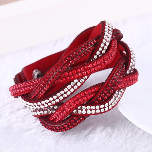 

charm bracelets multi rows cz women wrap bracelet leather rope with crystal fashion jewelry female chain, Golden;silver