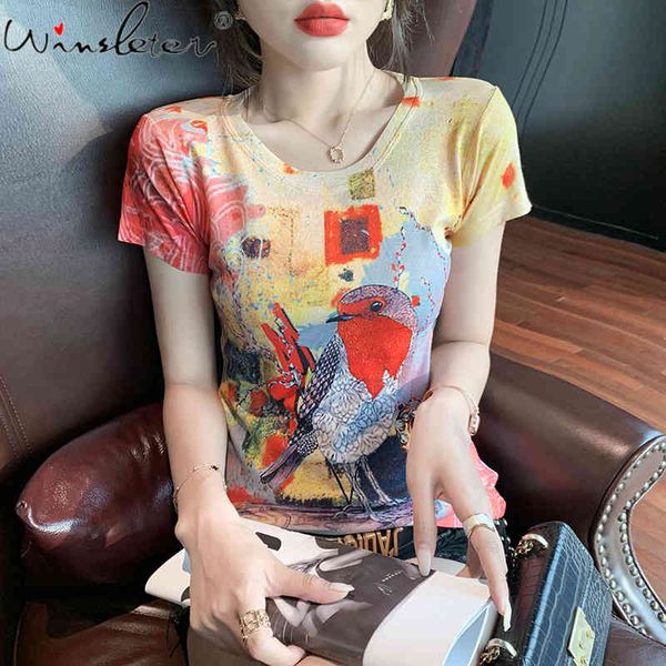 

women's t-shirt summer korean clothes graffiti print gold blocking chic women short sleeve bottoming shirt casual tees 2021 t, White
