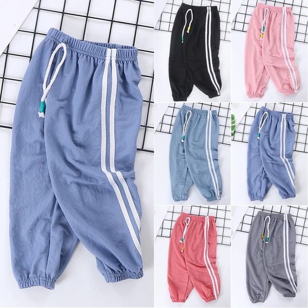 

trousers kids high waist summer pants boys girls stripped basic solid color cotton babys baggy casual pant, Blue