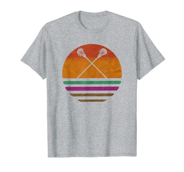 

vintage retro lacrosse player silhouette sun gift t-shirt, White;black