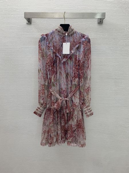

designer dresses 2021 autumn stand collar long sleeve panelled print fashion milan runway brand same style dress 0809-24, Black