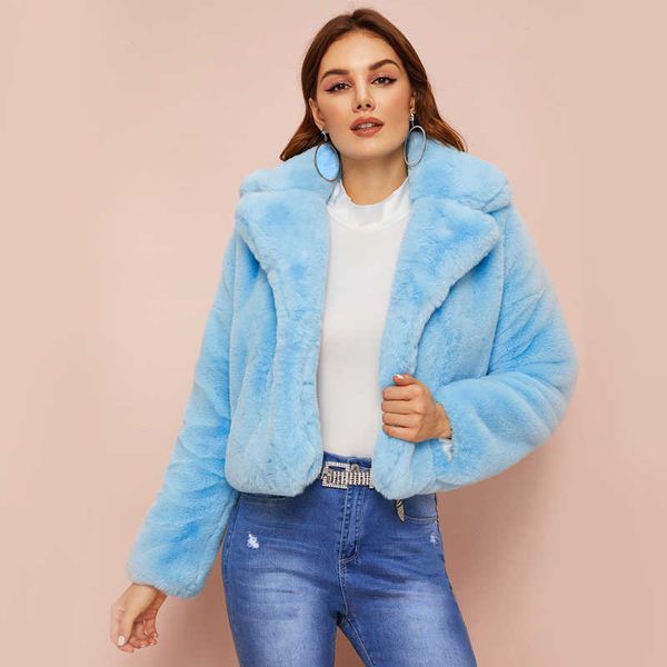 

autumn and winter plush women's short imitation fur coat lapel silhouette warm coat 211207, Black