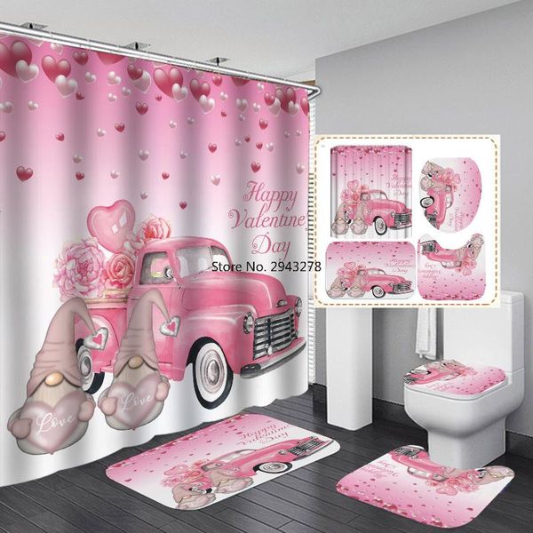 

valentine's day red truck print bath curtain waterproof shower curtains polyester washable home decoration with hook
