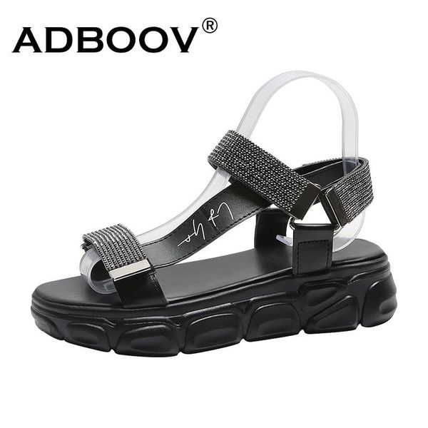 

pieces rhinestones women sandals flat platform summer shoes, Black