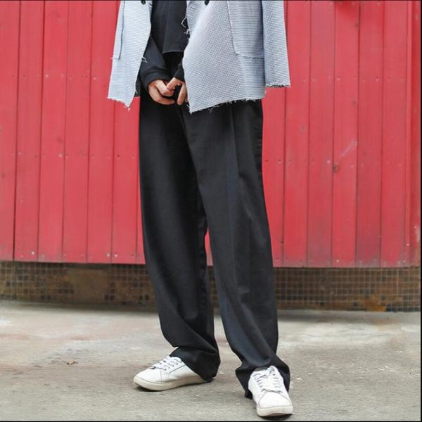 

men's pants 28-46 original spring and summer korean loose straight wide leg tide hairstylist casual long costumes, Black