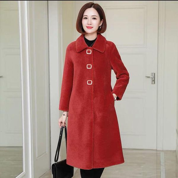 

women's fur & faux 2021 women winter genuine lamb long coats female real wool warm jackets ladies solid single breasted outwear u694, Black