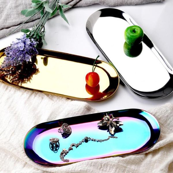 

jewelry pouches, bags the nordic ins gold oval plates serving trays european style stainless steel rust resistant cosmetics organizer for ho, Pink;blue