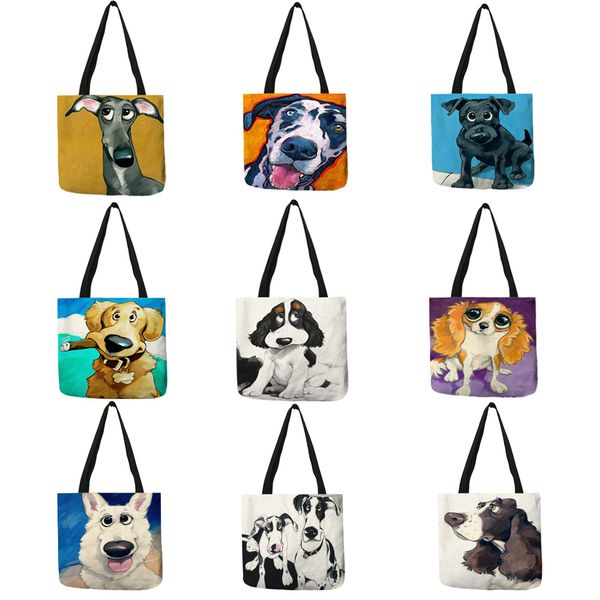 Anpassen Shopping Tasche Leinwand Tote Greyhound Black Dog Print Frauen Dame Mode Stoff Handtaschen Falten Wiederverwendbare Shopper Taschen Großhandel Produkte A3321