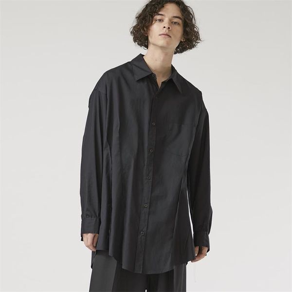 

pinch fold shirt deconstructed black loose cotton men's casual shirts, White;black