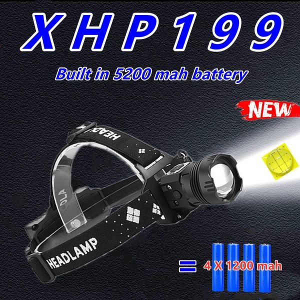 

headlamp powerful xhp199 fishing head lamp led headlight 18650 usb rechargeable torch flash light xhp90 outdoor lantern headlamps