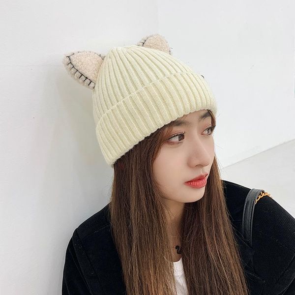 

beanie/skull caps cute hat with ears warm female cap knitted winter cat skullies 2021 woman outdoor beanies panama lady, Blue;gray