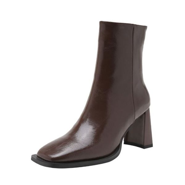 

Size 33-40 Genuine Leather Shoes Women Ankle Short Boots Thick High Heels Classic Fashion Cool Female Footwear, Black