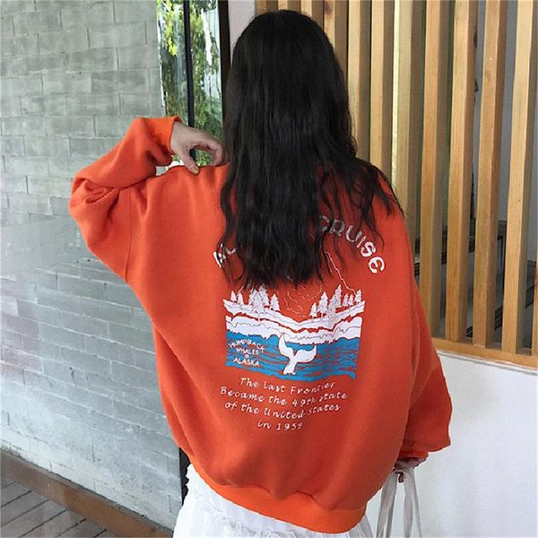 

women's hoodies & sweatshirts round neck pattern printed sweatshirt loose casual pullovers, Black