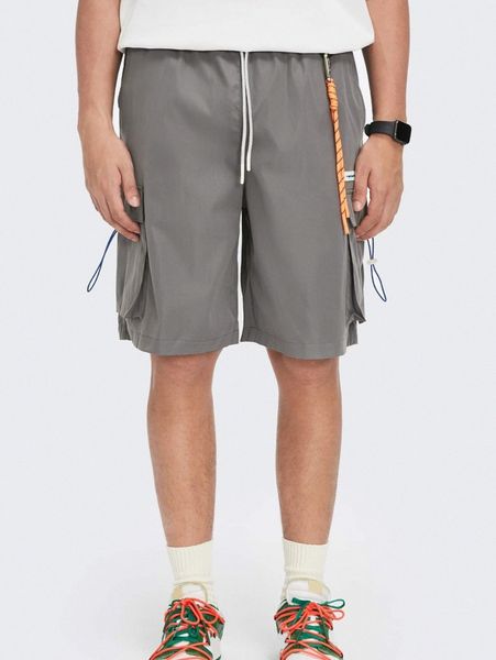 

men drawstring waist letter patch flap pocket shorts b1bs#, Black