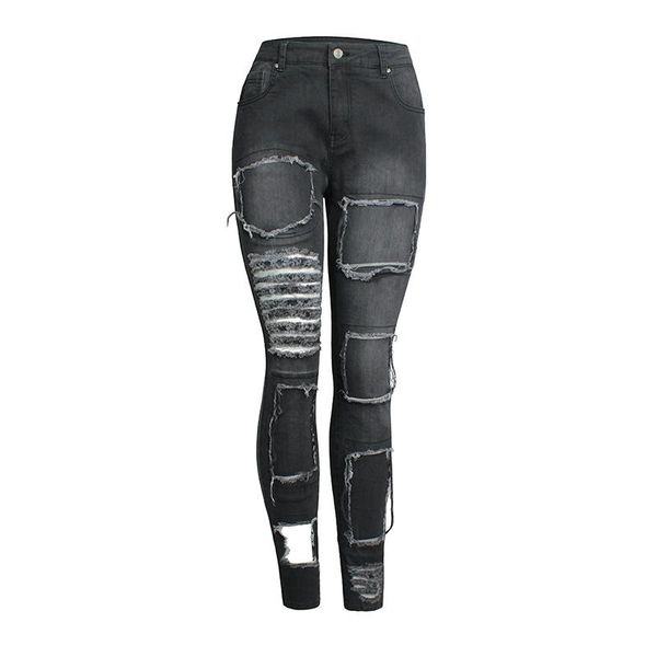 

women's jeans qin ajili women 's black mid waist punk style skinny pencil pants denim plus mujer vintage zipper lady trousers, Blue