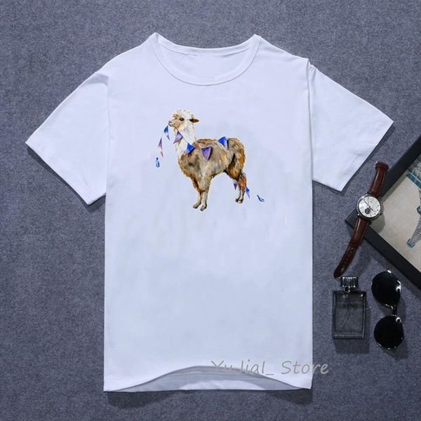 

funny watercolor alpaca or llama women animal print tee femme harajuku white vogue