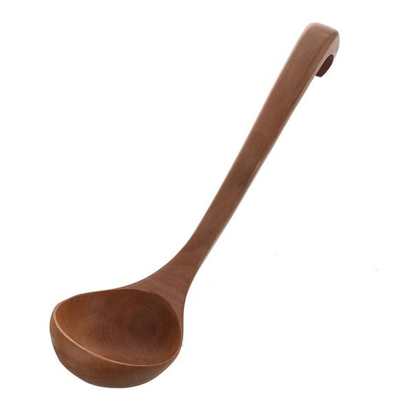 

home kitchen tableware hook end design brown wooden soup ladle 11.4 spoons