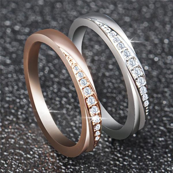 

fashion rose gold white simple couple ring for women men wedding engagement party jewelry accessories exquisite gift rings, Slivery;golden