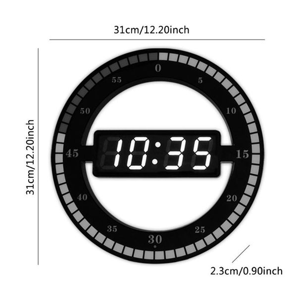 

wall clocks digital led display desktable clock creative mute hanging black circle automatically adjust brightness