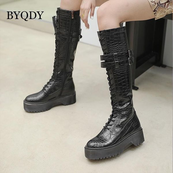 

boots byqdy genuine cow leather woman shoes short plush winter lacing snow booties solid black platform ladies footwear