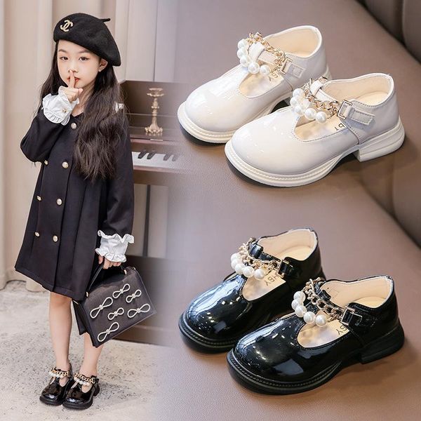 

flat shoes autumn fashion beaded leather party dance princess for little girls mary jane children' flats school, Black;grey
