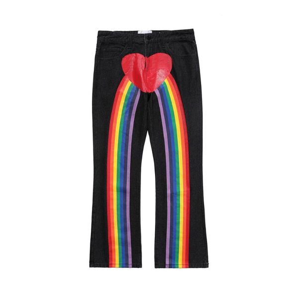 

men's jeans rainbow printing black graphic 2021 men clothing streetwear baggy pants patchwork jean pantalones hombre wide leg y2k pant, Blue